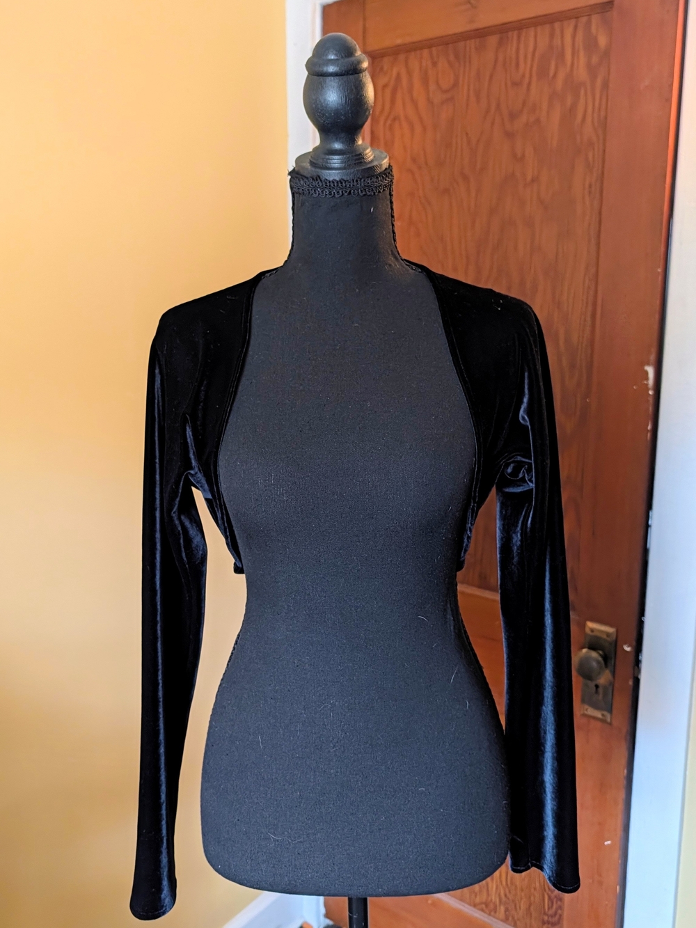 Black Velvet Long Sleeve Bolero Shrug - Elegant Evening Layer